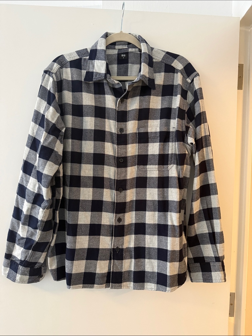 Uniqlo Men's Navy and White Check Flannel Shirt